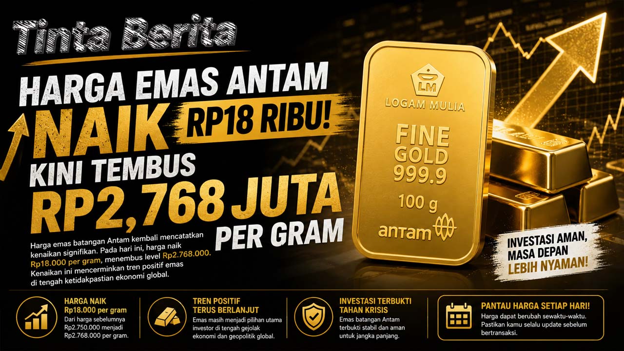 Harga Emas Antam Naik Rp18 Ribu, Kini Tembus Rp2,768 Juta per Gram