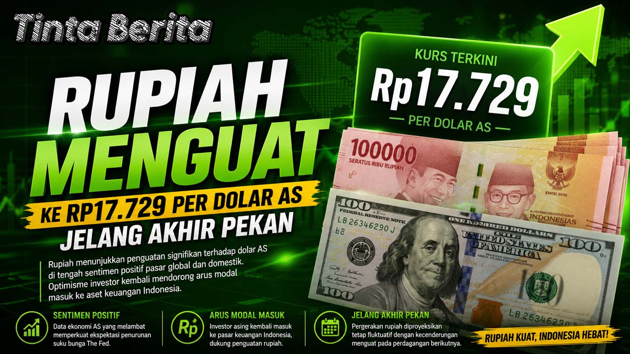 Rupiah Menguat ke Rp17.729 per Dolar AS Jelang Akhir Pekan