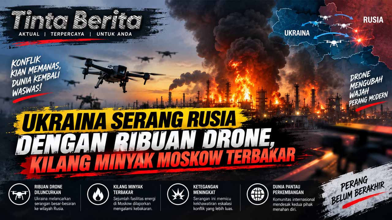 Ukraina Serang Rusia dengan Ribuan Drone, Kilang Minyak Moskow Terbakar